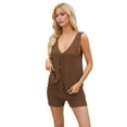 thumbnail image 2 of Women 2 Piece Casual Knit Loungewear V Neck Tie Front Vest Matching Shorts Sets Beach Cover Up Vacation Resort Outfits Brown XL, 2 of 7