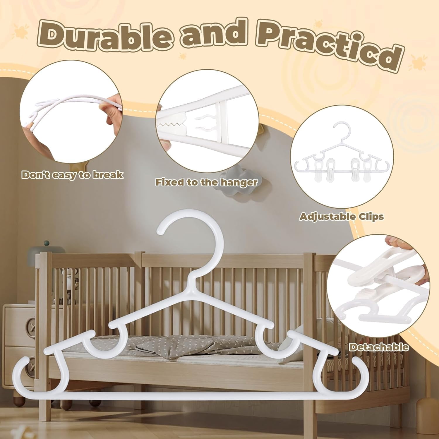 Plastic Clothes Hangers With Clips 60 White Pack For Children's Clothing