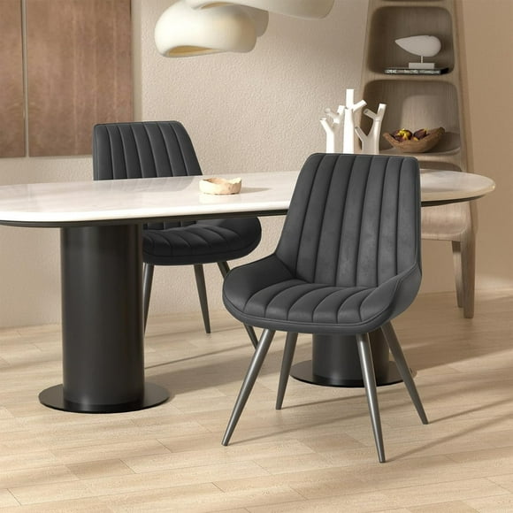 Hawsaiy Dining Chairs Set of 2,Mid Century Modern Kitchen Chairs,Upholstered Fabric Armless Dinning Side Chairs with Back and Metal Legs for Kitchen,Dining Room,Living Room, Black