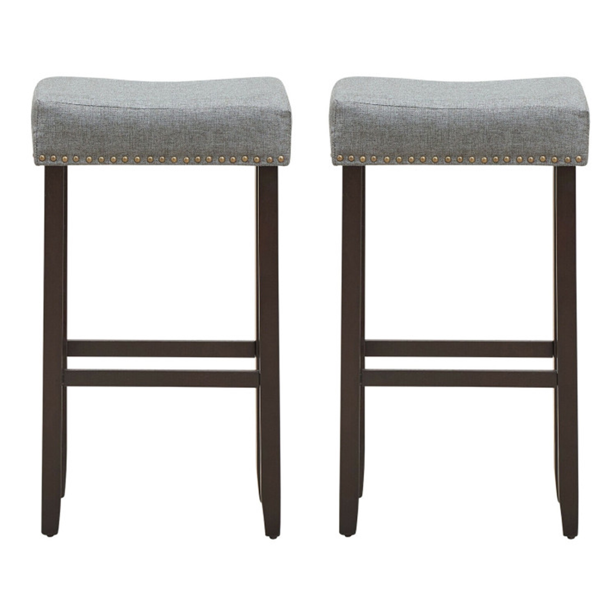 Demi Bonn Set of 2 Nailhead Saddle Bar Stools, 29" Heightdoor Modern Dining Chair, Gray