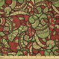 thumbnail image 2 of Ambesonne Ethnic Fabric by the Yard Microfiber, Doodle Swirls Floral, 2 Yards, Dark Coral Green Beige, 2 of 2