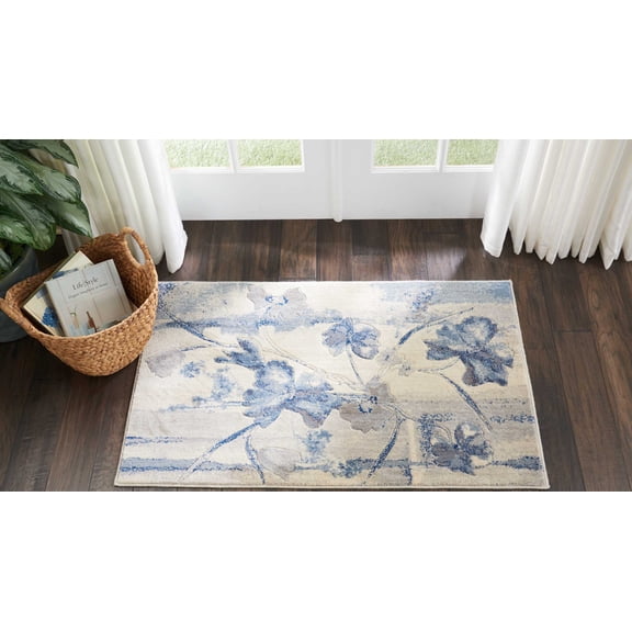 Nourison Somerset Floral Ivory/Blue 2'6" x 4' Area Rug, (3x4)