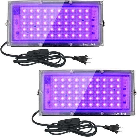 2 Pack 50W Black Lights, Blacklight Flood Light with Plug and Switch,for Glow Party, Halloween, Fluorescent Poster, Body Paint