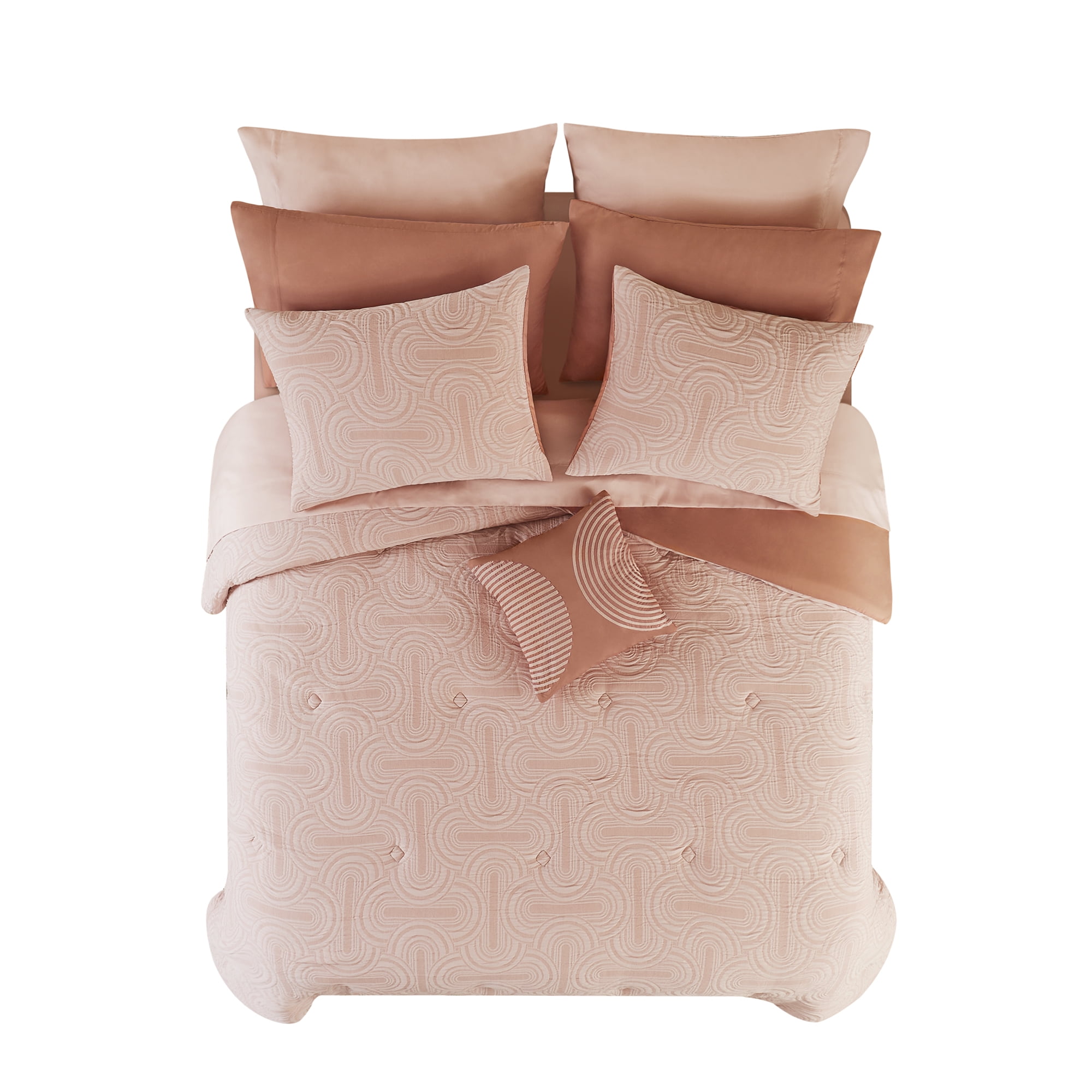 Mainstays All in One Reversible Comforter and Sheet set- 11 Piece, Queen, Pink Arch