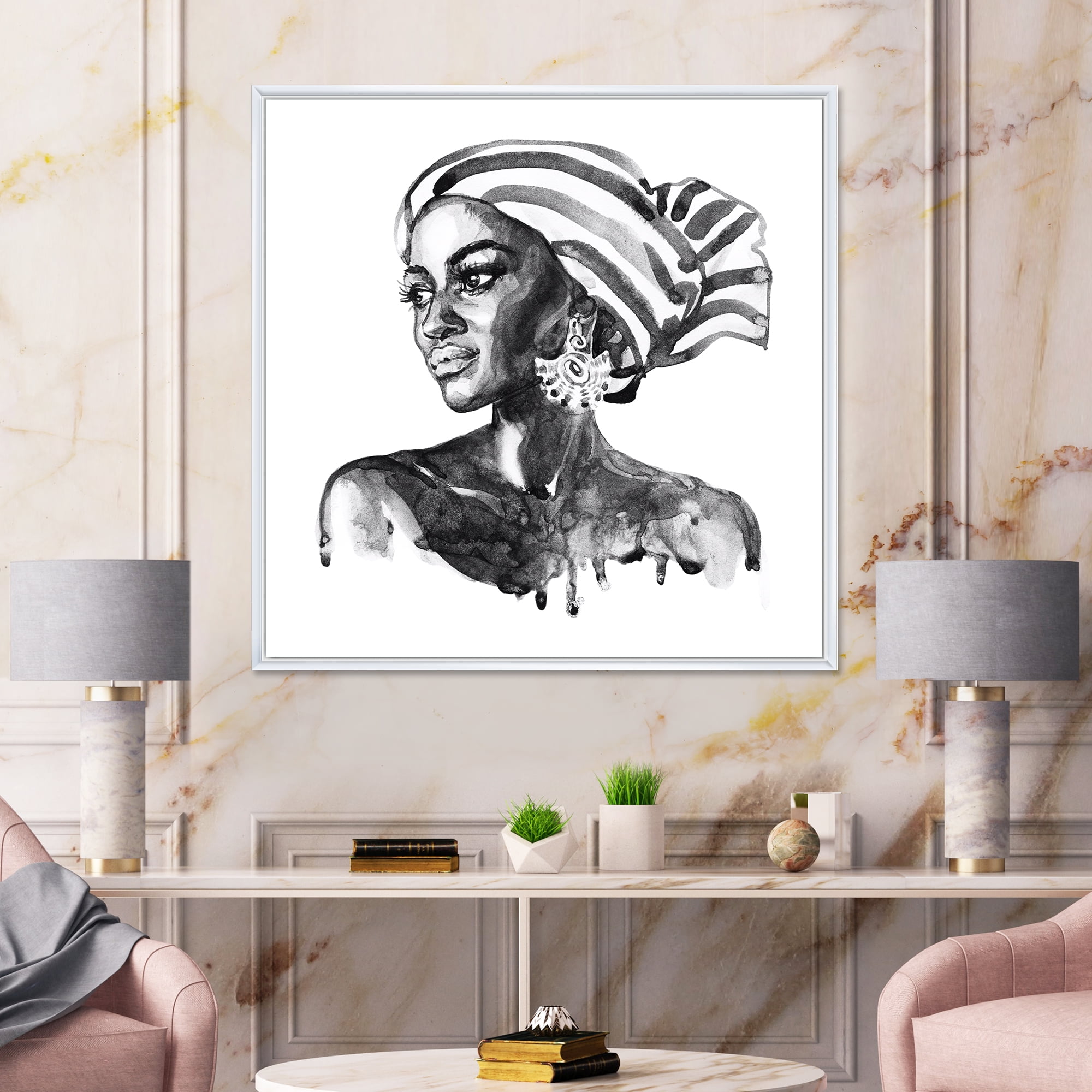 Designart 'Portrait of Afro American Woman XII' Modern Framed Canvas Wall Art Print
