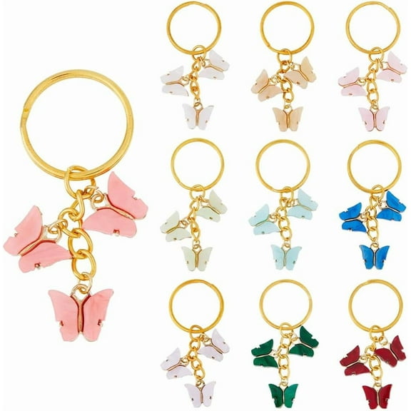10Pcs Acrylic Butterfly Charm Keychain 10 Colors Cute Butterfly Keyring Golden Metal Keychain with Butterfly Charms Small Gift for Key Bag Purse Women Gifts Multi-color