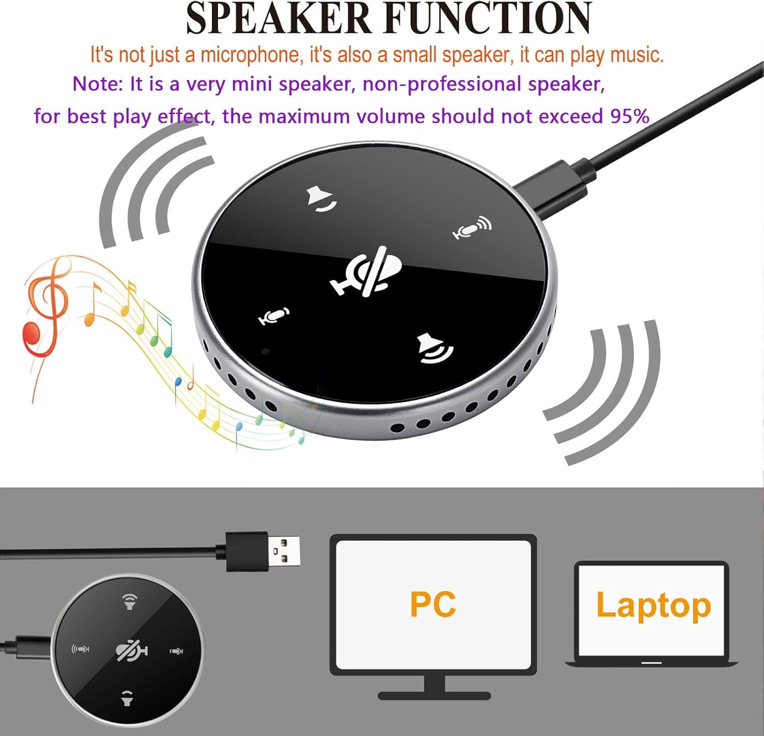 Upgrated USB Conference Microphone with Speaker,Laptop Omnidirectional Computer Mic with Touch-Sensor to Mute/Volume,for Zoom Meetings,Skype,VoIP Call,Interview,Christmas Stocking Stuffers Surprise