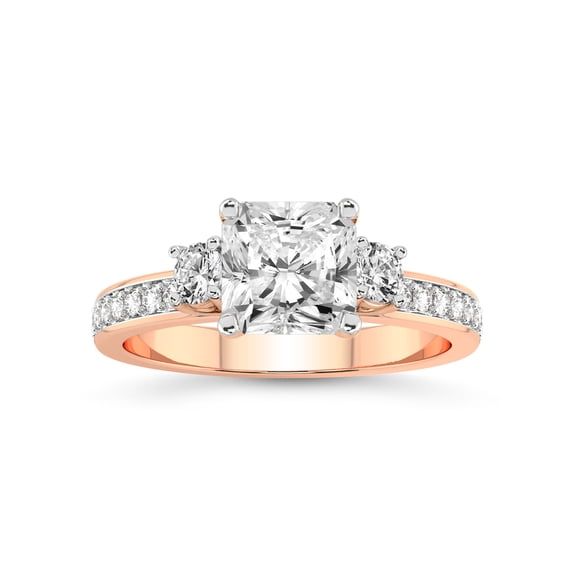 3 Carat IGI Certified Radiant Shape Lab Grown Diamond Engagement Ring | 14K Rose Gold | Trilogy Three Stone Lab Diamond Ring | FG-VS1-VS2 Quality Friendly Diamonds