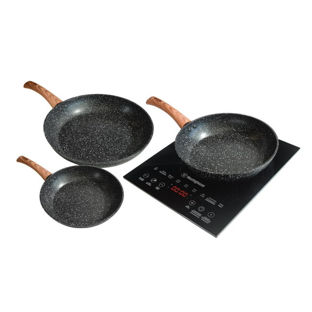 Batería de Cocina Westinghouse 3 Piezas Mármol Negro Madera Parrilla de Inducción WCCS008504AMB