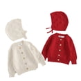 thumbnail image 2 of YTDSCS Toddler Baby Girls Knit Sweater Cardigans Long Sleeve Button up Knitwear Jacket Newborn Fall Winter Solid Color Sweaters Send Hat 3-24 Months, 2 of 7