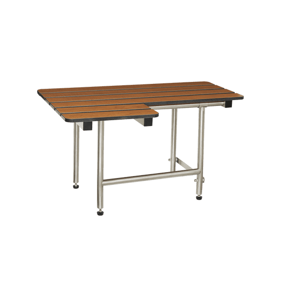 26-inch x 22.5-inch ADA Bariatric Wall Mount Folding Transfer Bench Shower Seat with Legs, Right-Handed, Teak Phenolic Seat