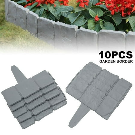 10pcs Garden Fence Grey Stone Effect Lawn Edging Plant Bordering Cobblestone Yard Border