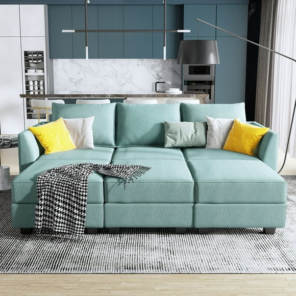 HONBAY Convertible Canapé-Lit avec Rangement pour Salon et Appartement, Bleu Aqua