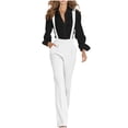 thumbnail image 3 of SROBPTY Women Solid Zipper Suspender Casual Straight Leg Dress Trousers White, S, 3 of 5