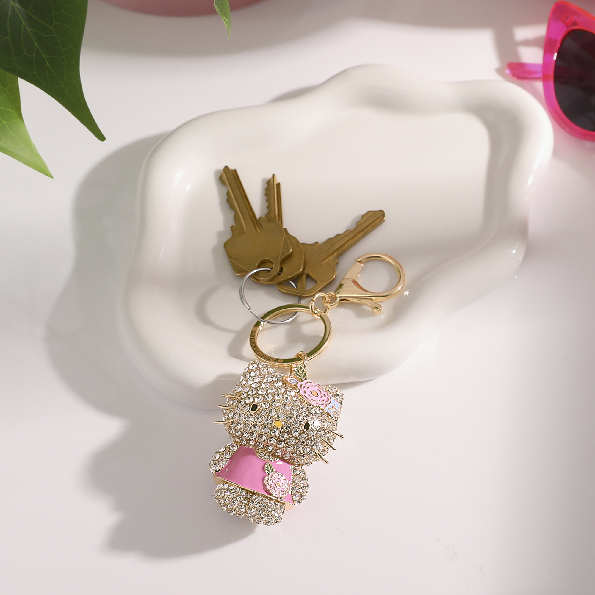 Hello Kitty Crystal Pavé Bag Charm Keychain – Pink Dress – Officially Licensed Sanrio