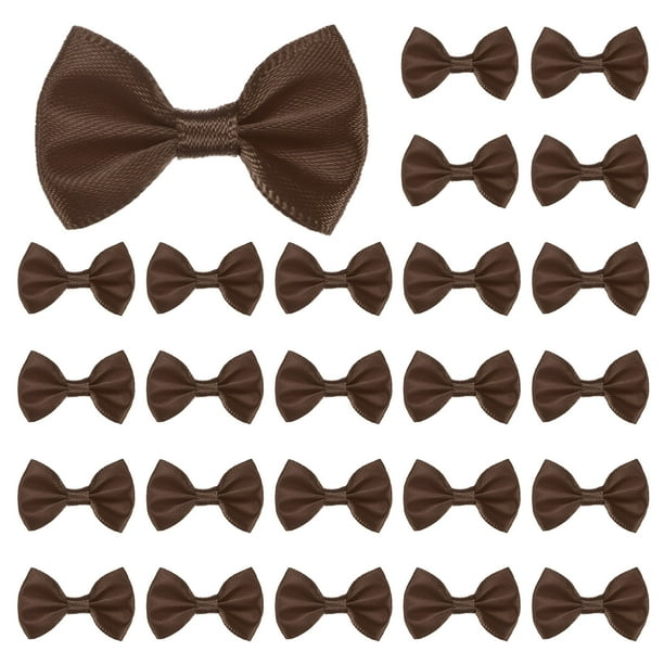 Uxcell 120-Pack Mini Lazo de Cinta Artesanal 1.5x1 Pulgada de Tela a Cuadros de Satén para Manualidades DIY Marrón Oscuro