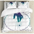 thumbnail image 1 of Geometric Duvet Cover Set King Size, Geometric Illustration with Mystical Messages and Two Hands Reaching, Decorative 3 Piece Bedding Set with 2 Pillow Shams, Blue Violet and Teal, by Ambesonne, 1 of 3