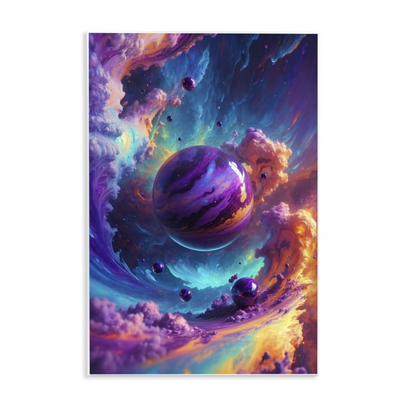 Stupell Industries Surreal Planets with Chromatic Clouds Outer Space Painting Unframed Art Print Wall Art, 10 x 15