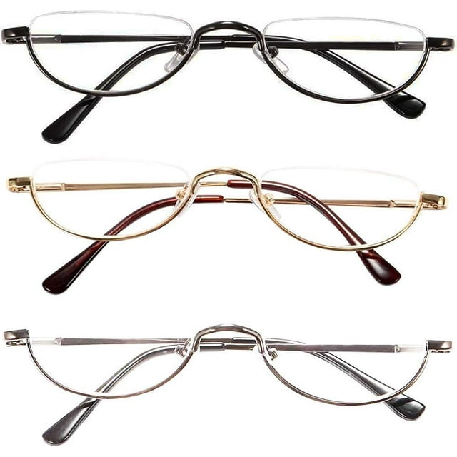GFDYREE Half Reading Glasses Half Rim Metal Frame Glasses Spring Hinge Readers for Men and Women