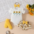 thumbnail image 2 of Glisme Casual Girls Clothing Set Knit Floral Short Sleeve Romper Set With Lace Trim Triangle Shorts & Footies Size 9-12 Months Yellow Outfits Set For Girl, 2 of 8