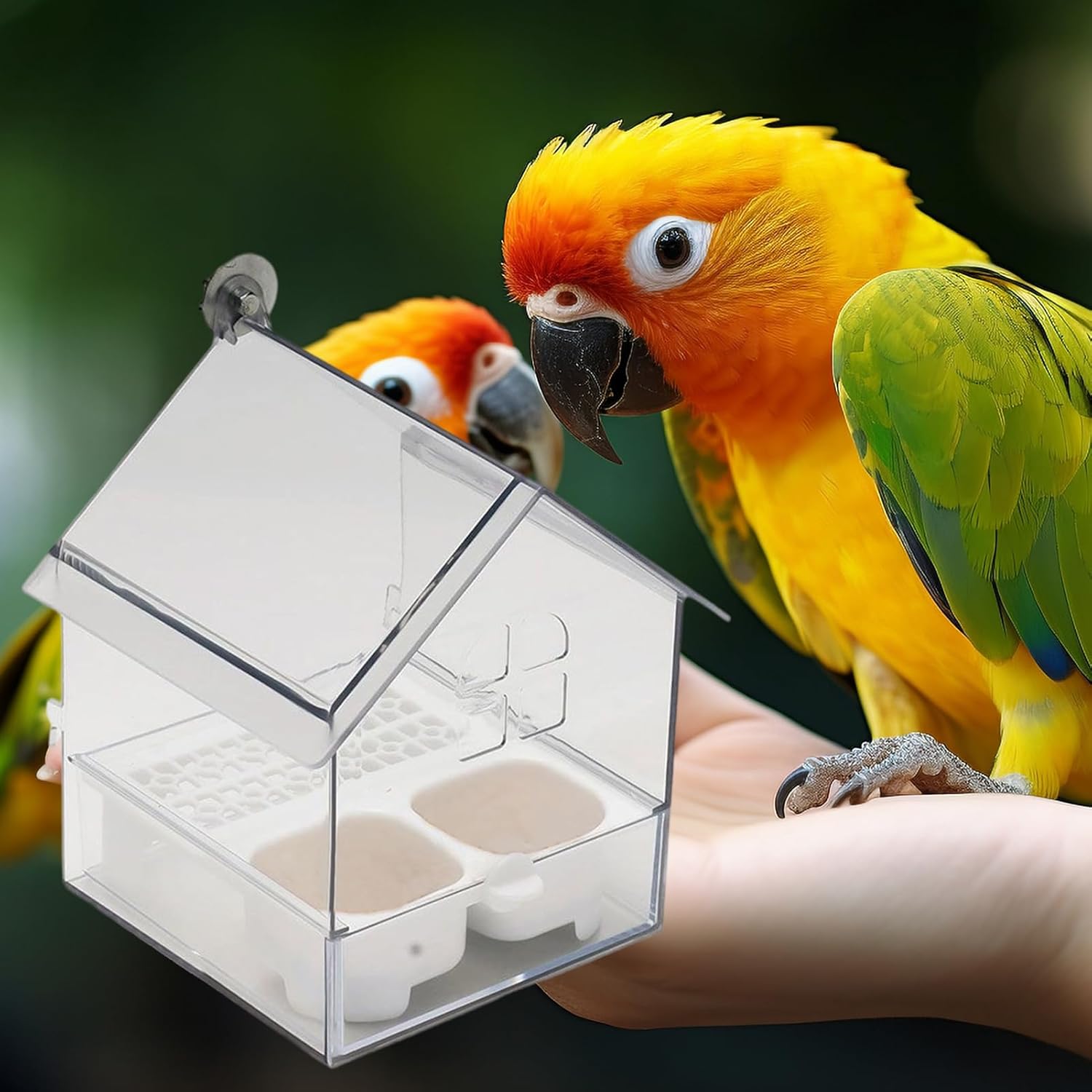 Pull-Out External Parrot Feeder – Hanging Wild Bird Seed with Squirrel Proof Tray & Transparent Bird Bath Tub​