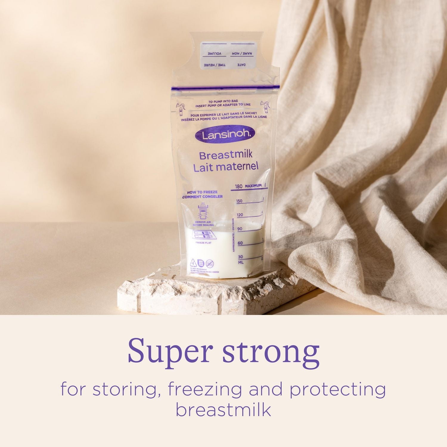 Lansinoh Breastmilk Storage Bags, 100 Count, Baby Essentials, Fast Freeze & Thaw Breast Milk Bags, 6 Oz, Superior Strength & Stretch 6oz/180ml, Sacs préstérilisés
