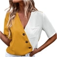 thumbnail image 1 of Birdeem Fashion Women Summer Short Sleeve Solid Color Sexy Splicing Button Casual Blouse Tops, 1 of 4