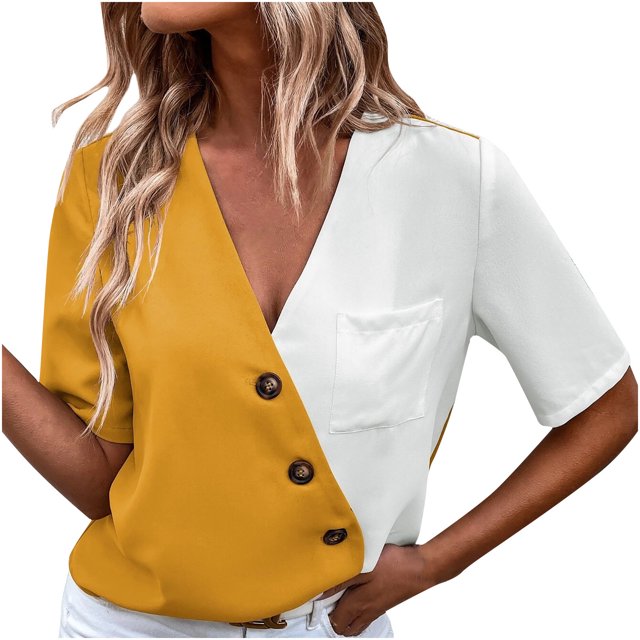 Birdeem Fashion Women Summer Short Sleeve Solid Color Sexy Splicing Button Casual Blouse Tops