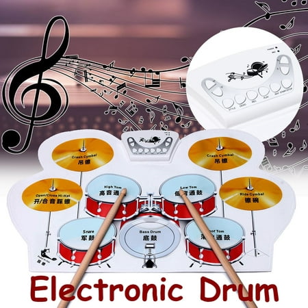 Portable Electronic Set Foldable Roll up Drum Silicone Pad Kit with Pedal Stick for Beginners Children
