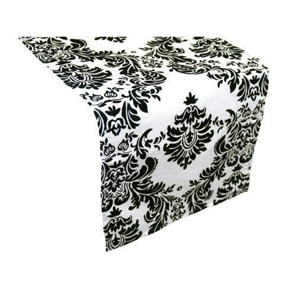 Damask Table Runner 12" x 108" 3D Black White Flocking Flocked Velvet ...