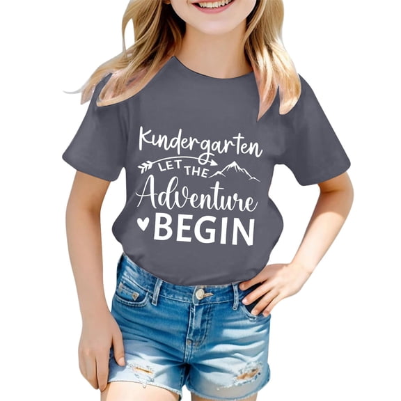 Kiijoy Girls Back-To-School Tshirt Letter Print Short Sleeve T Shirt for Kids, Sizes 1-2