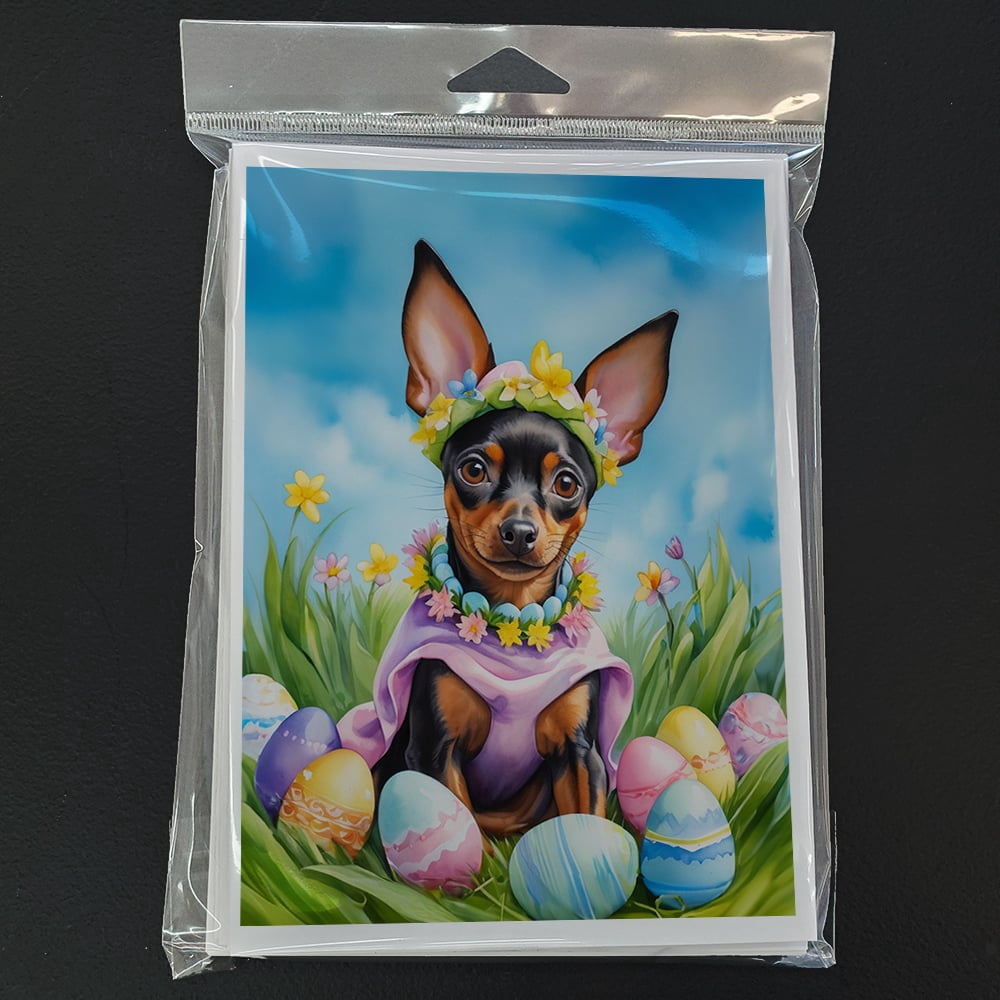 Miniature Pinscher Easter Egg Hunt Greeting Cards Pack of 8 7 in x 5 in