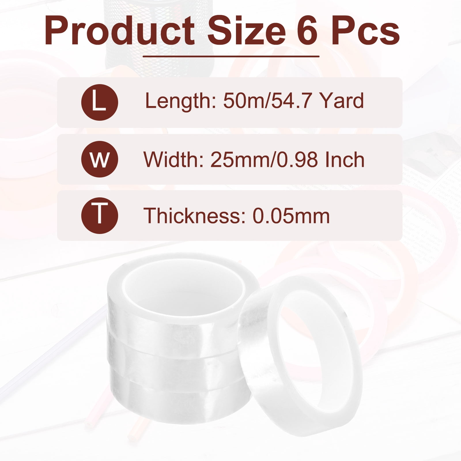 Uxcell 6 Rolls Whiteboard Tape Graphic Chart Tape 25mm 54.7 Yard Art Tape Thin Self-Adhesive Pinstripe Tape Masking Tape, Clear