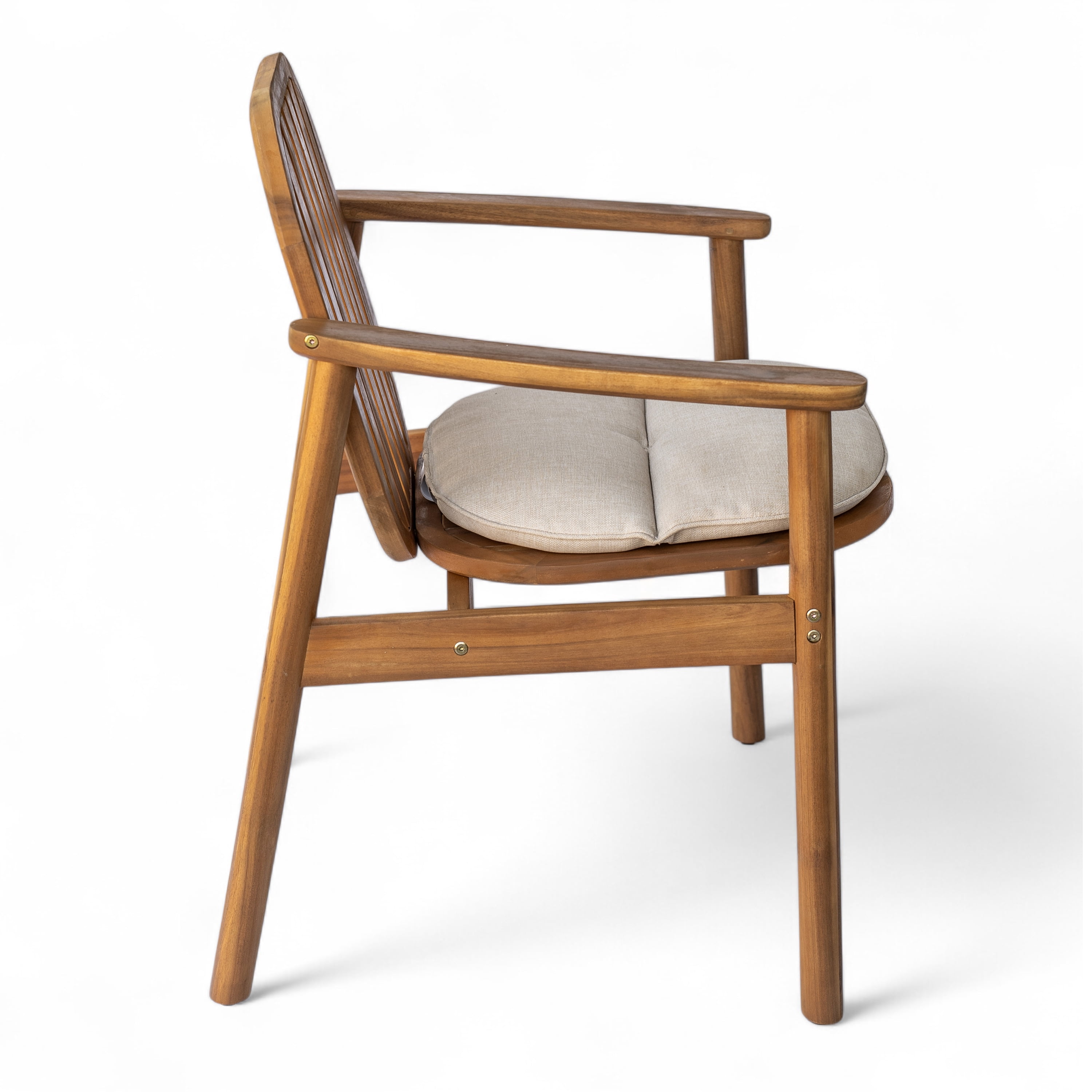 Outdoor Dining Chair Set of 2 with Acacia Wood Frame and Cushion, Patio Dining Chairs and Garden Seating with Beige Fabric, Teak and Beige