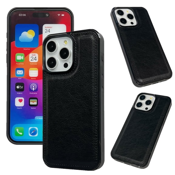 for iPhone 15 Plus PU Leather Case, Slim Shockproof TPU Silicone Bumper Camera and Screen Protective Phone Cover Classic Sythetic Leather Lightweight Case for iPhone 15 Plus, Black
