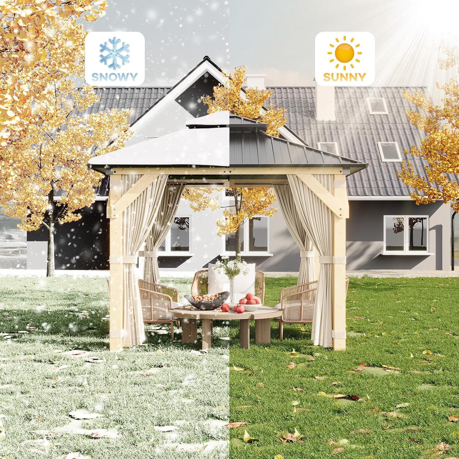 10x10 Ft Hardtop Gazebo with Double Galvanized Steel Roof & Aluminum Frame – Includes Nettings and Curtains for Patio, Backyard, Garden, Deck, or Outdoor Events (Khaki)