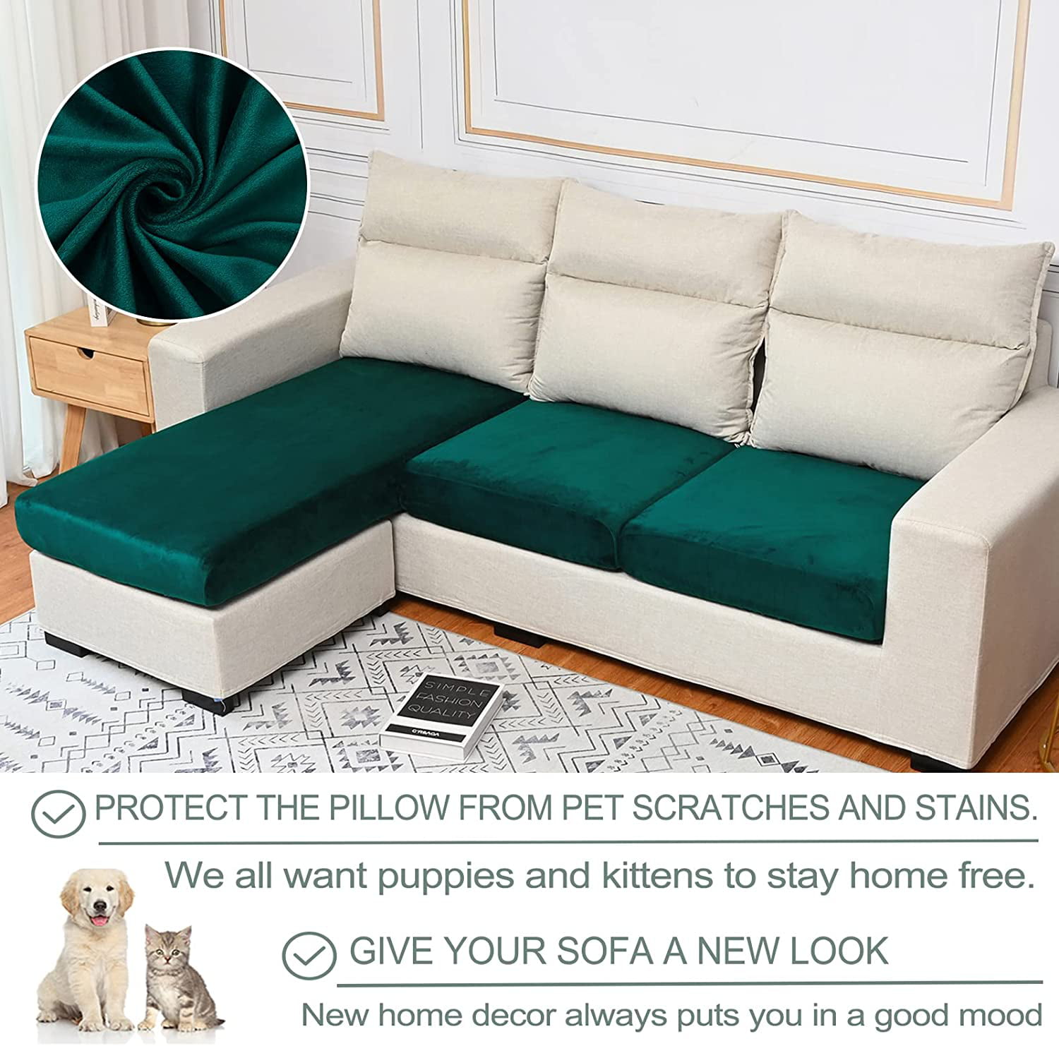 SENNIAN Stretch Couch Cushion Covers, Super Soft Sofa Cushion Covers  Thicken Plush Sofa Cushion Furniture Protector for Sofa Seat