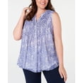 thumbnail image 1 of Charter Club Plus Size Printed Pleated Top 1X – Blue, 1 of 1