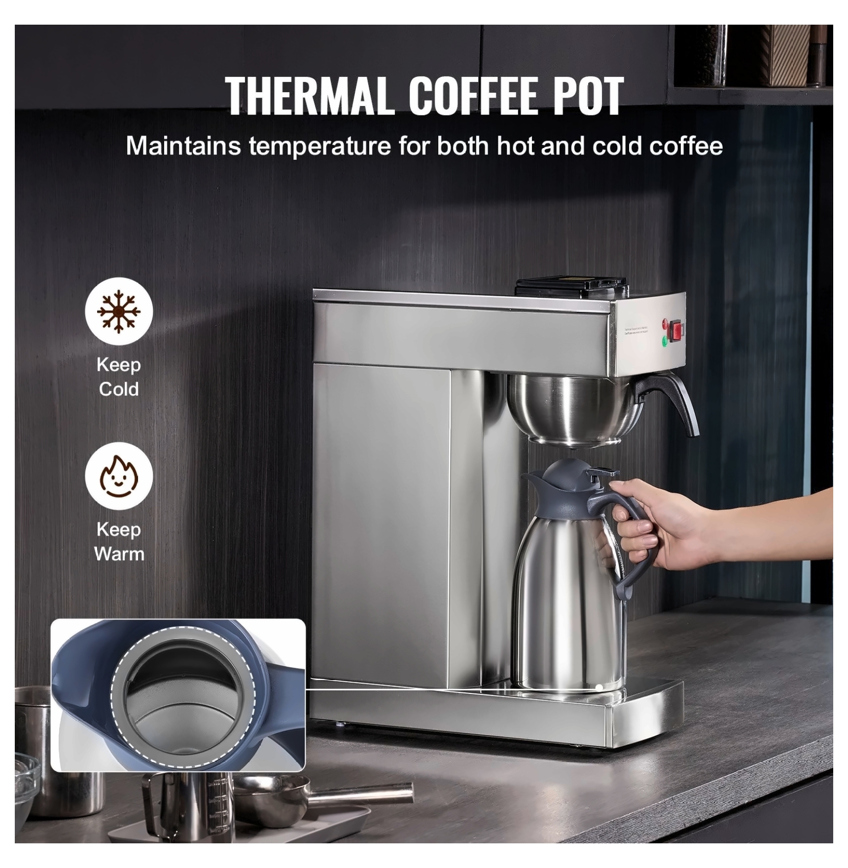 Commercial Coffee Maker 12 Cup, Drip Coffee Machine with Thermal Carafe, for Office Restaurant Cafe, Fast Brewing, Easy to Use