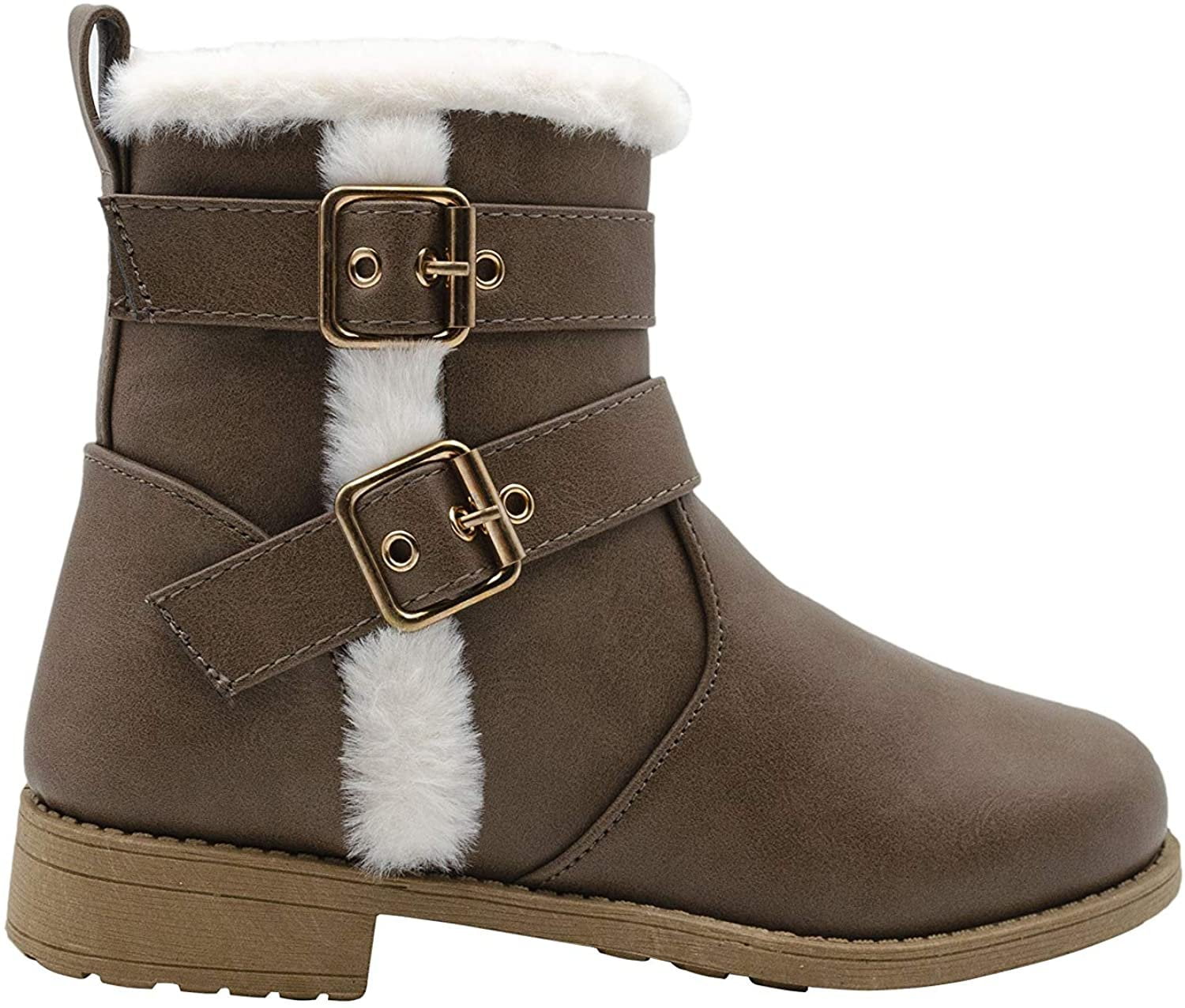 Girls Baby Infant Children Winter Ankle Zip Fur Trim & Buckle Casual Party Boot 