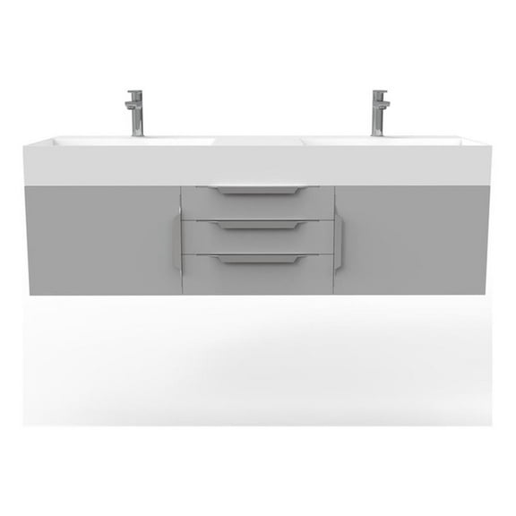 Amazon 60" Gray Wood Floating Vanity with White Top in Brushed Trim
