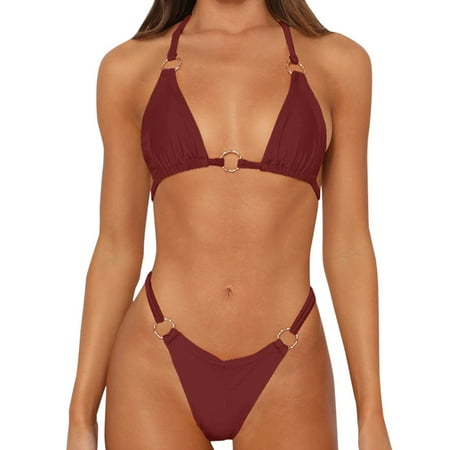 Bikini Set Swimwear Women s String Bikini Sets Two Piece Ring Triangle Swimsuit Thong Bathing Suit Sexy One Piece Swimsuit for Women(Size:M)