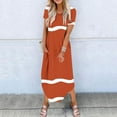 thumbnail image 2 of Annhoo Robe Maxi d'Été pour Femmes Rayée Imprimée Ourlet Irrégulier Manches Courtes Col Rond Robe Décontractée Tendance avec Poche, 2 of 6