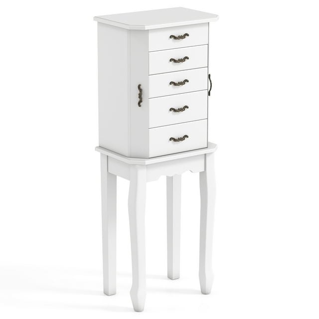 Gymax Jewelry Wood Cabinet Armoire Storage Box Chest St& Organizer Christmas Gift White