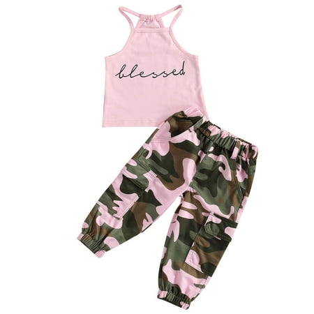 

LisenraIn Toddler Girls Sleeveless High Neck Halter Tops Camouflage Pants