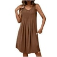 thumbnail image 2 of Blczomt Casual Women's Dresses Tank Summer A Line Flowy Sleeveless Brown Cotton Linen Dresses, 2 of 6
