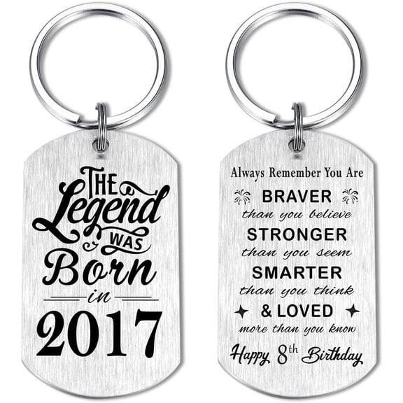 8th Birthday Gifts for Teen Boys Son Grandson 2017, Happy 8th Birthday Keychain, 8 Year Old Bday Gifts for Girls Daughter, The Legend Was Born in 2017