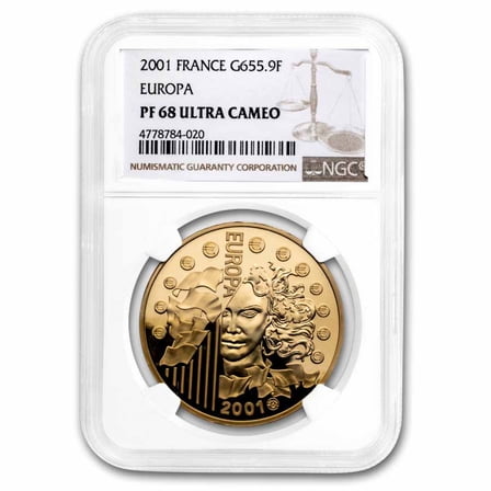 2001 France 1 oz Gold 655.957 Francs Euro Conversion PF-68 NGC