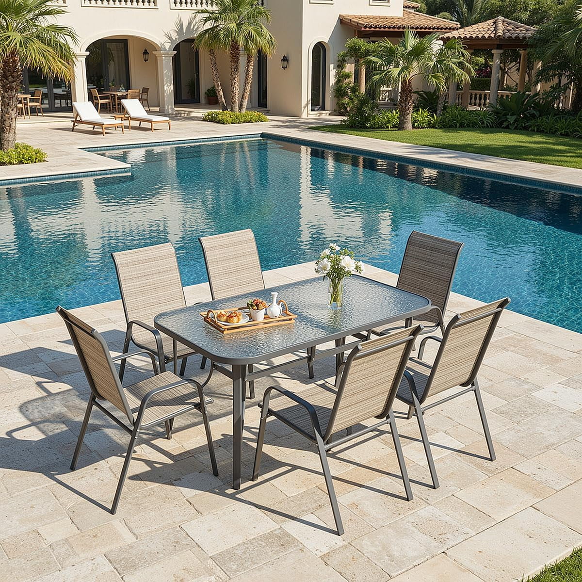 LAZY BUDDY Patio Chairs Set of 6, Stackable Outdoor Dining Chairs with Armrests, for Garden/Backyard/Deck, 330 lbs