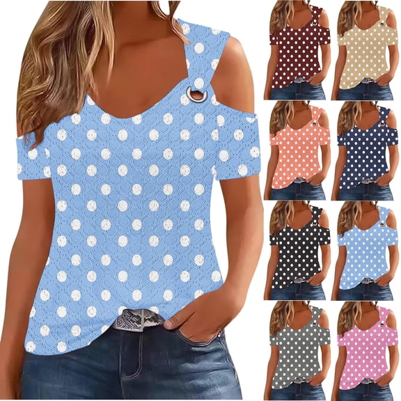 Nmnitkp Womens Summer Trendy Cold Shoulder Short Sleeve T Shirts Criss Cross Casual Loose Tunic Shirts Tops Blouses Light Blue,L